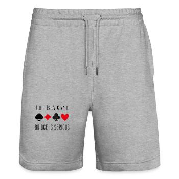 Life Is A Game Bridge Is Serious Card Player - Stanley/Stella Trainer Unisex Organic Jogging Shorts - heather grey - Front - Nik (191cm) & Marisol (170cm)