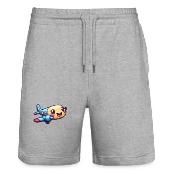 Niedliches Flugzeug - Stanley/Stella Unisex Bio Joggingshorts Trainer  - Grau meliert - Vorne - Nik (191cm) & Marisol (170cm)