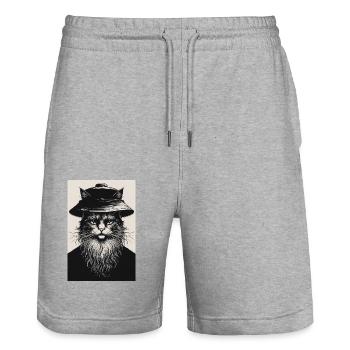 The Silent Cat - Stanley/Stella Trainer Unisex Organic Jogging Shorts - heather grey - Front - Nik (191cm) & Marisol (170cm)