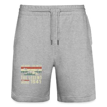 Retro 1941 Vintage - Cadeau D’anniversaire 1941 - Short de jogging bio TRAINER Stanley/Stella unisexe - gris chiné - Devant - Nik (191cm) & Marisol (170cm)