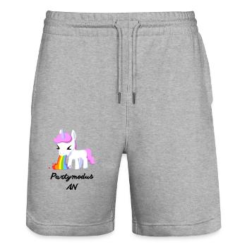 Partymodus AN , Einhorn - Stanley/Stella Unisex Bio Joggingshorts Trainer  - Grau meliert - Vorne - Nik (191cm) & Marisol (170cm)