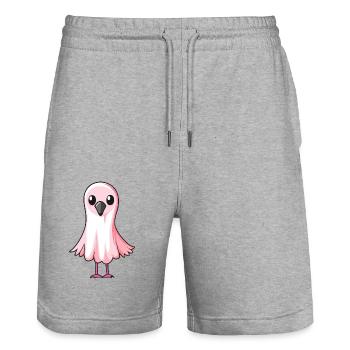 Flamant rose Halloween bande dessinée fantôme - Short de jogging bio TRAINER Stanley/Stella unisexe - gris chiné - Devant - Nik (191cm) & Marisol (170cm)