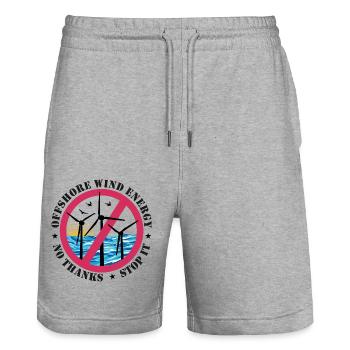 Énergie éolienne offshore Non merci, arrêtez - Short de jogging bio TRAINER Stanley/Stella unisexe - gris chiné - Devant - Nik (191cm) & Marisol (170cm)