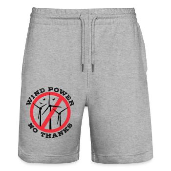 Wind Power No Thanks, No to Wind Energy - Stanley/Stella Trainer Unisex Organic Jogging Shorts - heather grey - Front - Nik (191cm) & Marisol (170cm)