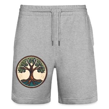 Arbre / Nature / Terre / Écorce / Racines / Feuilles - Short de jogging bio TRAINER Stanley/Stella unisexe - gris chiné - Devant - Nik (191cm) & Marisol (170cm)