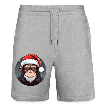 Noël des chimpanzés - Short de jogging bio TRAINER Stanley/Stella unisexe - gris chiné - Devant - Nik (191cm) & Marisol (170cm)