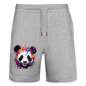 Panda / Animal / Zoo / Bambou / Sauvage / Enfantin - Short de jogging bio TRAINER Stanley/Stella unisexe - gris chiné - Devant - Nik (191cm) & Marisol (170cm)