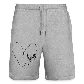 Amy Name Heart Line - Stanley/Stella Trainer Unisex Organic Jogging Shorts - heather grey - Front - Nik (191cm) & Marisol (170cm)