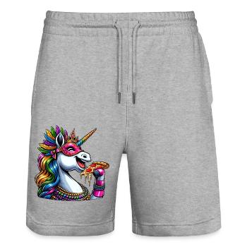 Mardi Gras Einhorn Pizza Eleganz - Stanley/Stella Unisex Bio Joggingshorts Trainer  - Grau meliert - Vorne - Nik (191cm) & Marisol (170cm)