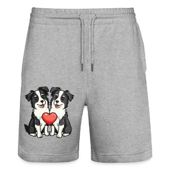 Border Collie Dogs Couple amoureux Saint Valentin - Short de jogging bio TRAINER Stanley/Stella unisexe - gris chiné - Devant - Nik (191cm) & Marisol (170cm)