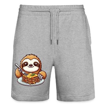 Le paresseux aime les pâtes Lasagne italienne - Short de jogging bio TRAINER Stanley/Stella unisexe - gris chiné - Devant - Nik (191cm) & Marisol (170cm)