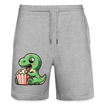 Dino mit Popcorn, Karneval im Kino - Stanley/Stella Unisex Bio Joggingshorts Trainer  - Grau meliert - Vorne - Nik (191cm) & Marisol (170cm)