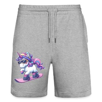 Unicorn Snowboard Winter Magic - Stanley/Stella Trainer Unisex Organic Jogging Shorts - heather grey - Front - Nik (191cm) & Marisol (170cm)