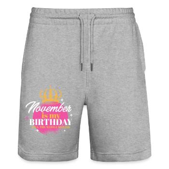 November Is My Birthday Yes The Whole Month Born - Stanley/Stella Unisex Bio Joggingshorts Trainer  - Grau meliert - Vorne - Nik (191cm) & Marisol (170cm)