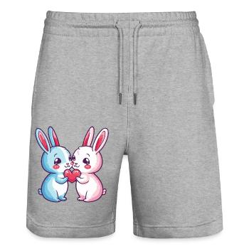 Bunny Couple Love Easter In Love - Stanley/Stella Trainer Unisex Organic Jogging Shorts - heather grey - Front - Nik (191cm) & Marisol (170cm)