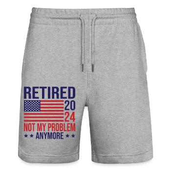 Retired 2024 not my problem anymore american flag - Stanley/Stella Trainer Unisex Organic Jogging Shorts - heather grey - Front - Nik (191cm) & Marisol (170cm)