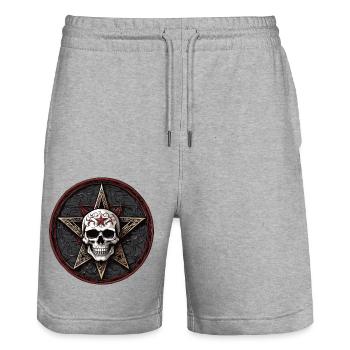 Skull with pentagram in gothic style - Stanley/Stella Trainer Unisex Organic Jogging Shorts - heather grey - Front - Nik (191cm) & Marisol (170cm)