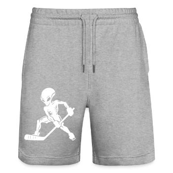 Alien Ice Hockey Player Silhouette Minimalist - Stanley/Stella Trainer Unisex Organic Jogging Shorts - heather grey - Front - Nik (191cm) & Marisol (170cm)