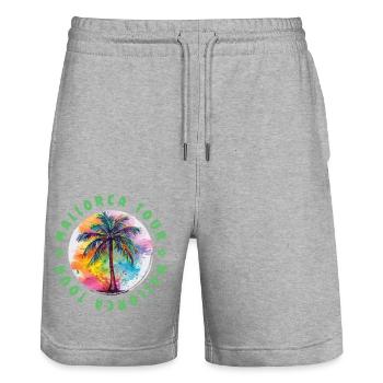 Mallorca Tour Holiday Plame Colorful - Stanley/Stella Trainer Unisex Organic Jogging Shorts - heather grey - Front - Nik (191cm) & Marisol (170cm)