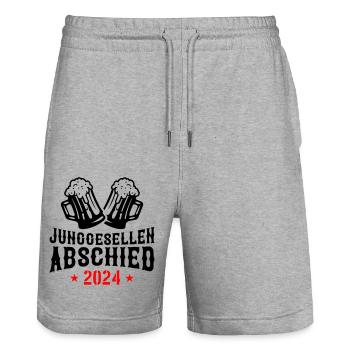 Junggesellen Abschied 2024 - Stanley/Stella Unisex Bio Joggingshorts Trainer  - Grau meliert - Vorne - Nik (191cm) & Marisol (170cm)