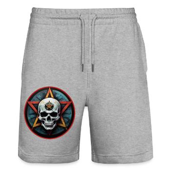 Colorful skull with pentagram - Stanley/Stella Trainer Unisex Organic Jogging Shorts - heather grey - Front - Nik (191cm) & Marisol (170cm)