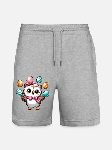 Easter Egg Owl Juggling - Stanley/Stella Trainer Unisex Organic Jogging Shorts - heather grey