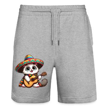 Fiesta Katze Gitarrist Cinco de Mayo - Stanley/Stella Unisex Bio Joggingshorts Trainer  - Grau meliert - Vorne - Nik (191cm) & Marisol (170cm)