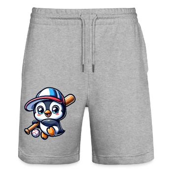 pinguin baseball baseballspieler süß comic cartoon - Stanley/Stella Unisex Bio Joggingshorts Trainer  - Grau meliert - Vorne - Nik (191cm) & Marisol (170cm)
