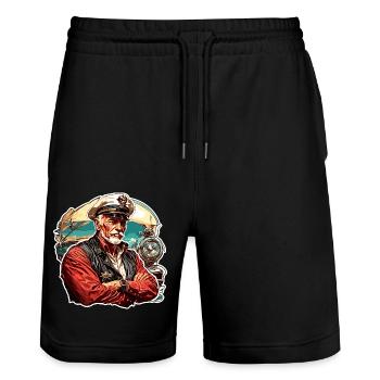 Matrose / Schiffsbesatzung / Decksmann / Anker - Stanley/Stella Unisex Bio Joggingshorts Trainer  - Schwarz - Vorne - Nik (191cm) & Marisol (170cm)