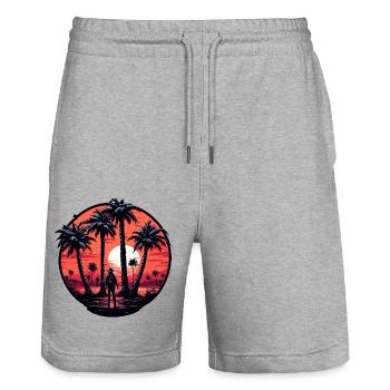 Plage / Île / Vacances / Été / Soleil / Mer - Short de jogging bio TRAINER Stanley/Stella unisexe - gris chiné - Devant - Nik (191cm) & Marisol (170cm)