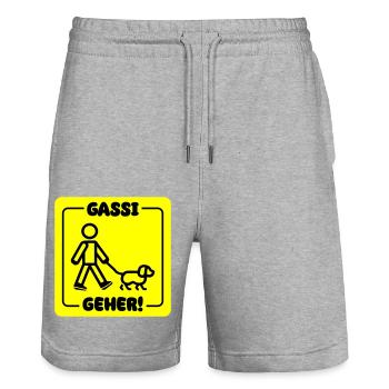 Dog walking dog - Stanley/Stella Trainer Unisex Organic Jogging Shorts - heather grey - Front - Nik (191cm) & Marisol (170cm)