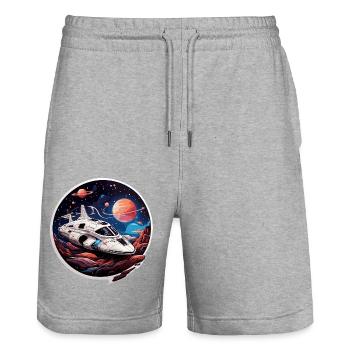 Vaisseau spatial croiseur spatial sur des planètes extraterrestres - Short de jogging bio TRAINER Stanley/Stella unisexe - gris chiné - Devant - Nik (191cm) & Marisol (170cm)