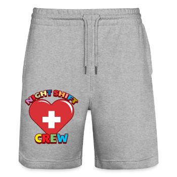 Infirmière Service de nuit Énergie I Cadeau - Short de jogging bio TRAINER Stanley/Stella unisexe - gris chiné - Devant - Nik (191cm) & Marisol (170cm)