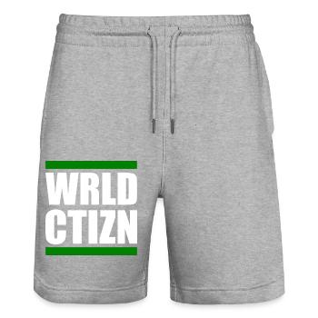 Wrld ctizn - world citizen - Stanley/Stella Trainer Unisex Organic Jogging Shorts - heather grey - Front - Nik (191cm) & Marisol (170cm)