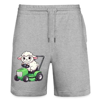 Funny Sheep Lawn Mower Farmer Lamb Grass - Stanley/Stella Trainer Unisex Organic Jogging Shorts - heather grey - Front - Nik (191cm) & Marisol (170cm)