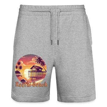 Reethi Beach Maldives Sunset Paradise - Stanley/Stella Trainer Unisex Organic Jogging Shorts - heather grey - Front - Nik (191cm) & Marisol (170cm)