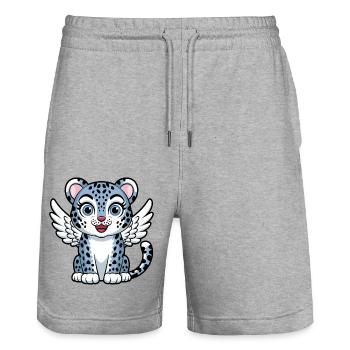 Blaue Tigerkatze mit Engelsflügeln Traumhaft - Stanley/Stella Unisex Bio Joggingshorts Trainer  - Grau meliert - Vorne - Nik (191cm) & Marisol (170cm)