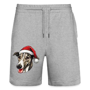 Lévrier tête de chien Portrait de Noël - Short de jogging bio TRAINER Stanley/Stella unisexe - gris chiné - Devant - Nik (191cm) & Marisol (170cm)
