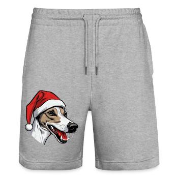 Lévrier tête de chien Portrait de Noël - Short de jogging bio TRAINER Stanley/Stella unisexe - gris chiné - Devant - Nik (191cm) & Marisol (170cm)