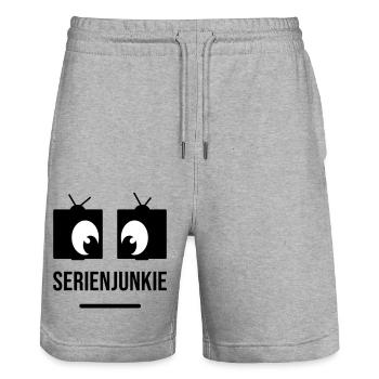 Series junkie with square eyes - Stanley/Stella Trainer Unisex Organic Jogging Shorts - heather grey - Front - Nik (191cm) & Marisol (170cm)