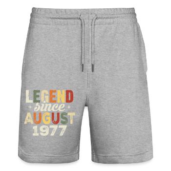 Août 1977 Anniversaire Août 1977 - Août 1977 - Short de jogging bio TRAINER Stanley/Stella unisexe - gris chiné - Devant - Nik (191cm) & Marisol (170cm)
