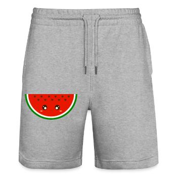 kawaii watermelon - Stanley/Stella Trainer Unisex Organic Jogging Shorts - heather grey - Front - Nik (191cm) & Marisol (170cm)