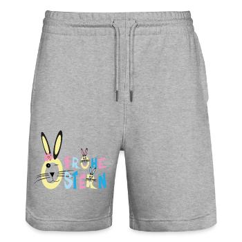 Frohe Ostern mit Glücklichen Osterhasen. - Stanley/Stella Unisex Bio Joggingshorts Trainer  - Grau meliert - Vorne - Nik (191cm) & Marisol (170cm)