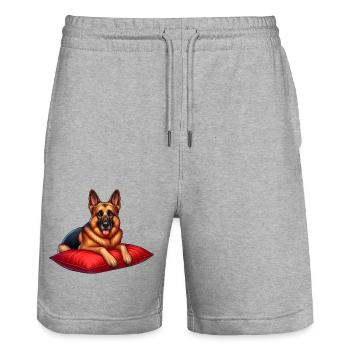 Deutscher Schäferhund Karikatur - Stanley/Stella Unisex Bio Joggingshorts Trainer  - Grau meliert - Vorne - Nik (191cm) & Marisol (170cm)
