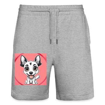 Dog Cartoon 3 - Stanley/Stella Trainer Unisex Organic Jogging Shorts - heather grey - Front - Nik (191cm) & Marisol (170cm)