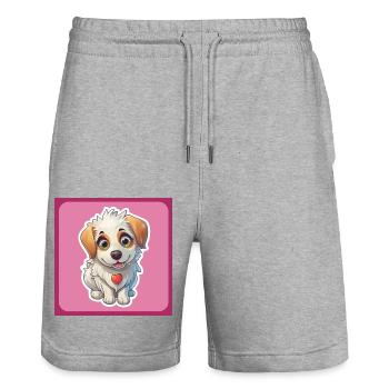 Dog Cartoon 4 - Stanley/Stella Trainer Unisex Organic Jogging Shorts - heather grey - Front - Nik (191cm) & Marisol (170cm)