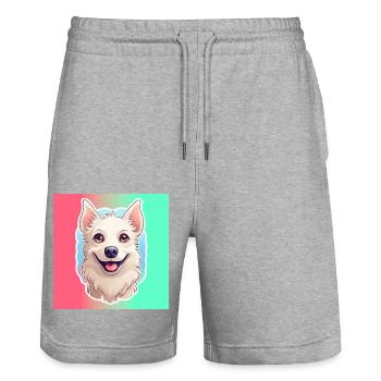 Dog Caricature 10 - Stanley/Stella Trainer Unisex Organic Jogging Shorts - heather grey - Front - Nik (191cm) & Marisol (170cm)