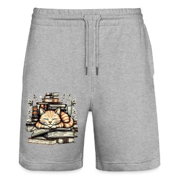 COZY CAT TAKING A NAP ON BOOKS - Stanley/Stella Trainer Unisex Organic Jogging Shorts - heather grey - Front - Nik (191cm) & Marisol (170cm)