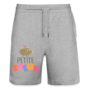 petite soeur cadeau famille chasseur sanglier - Short de jogging bio TRAINER Stanley/Stella unisexe - gris chiné - Devant - Nik (191cm) & Marisol (170cm)
