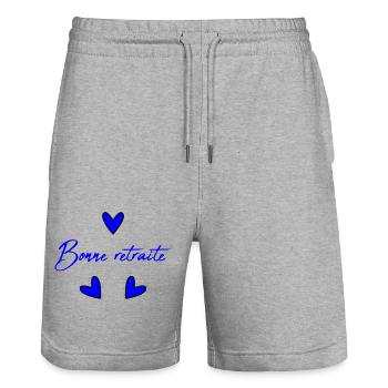 RETRAITE. RETRAITE. RETRAITEE. BONNE RETRAITE - Short de jogging bio TRAINER Stanley/Stella unisexe - gris chiné - Devant - Nik (191cm) & Marisol (170cm)